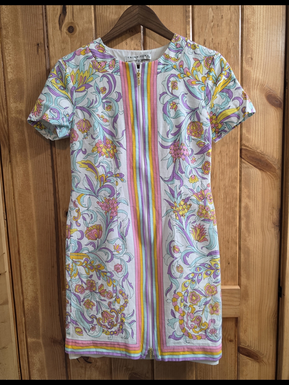 Trina Turk Arboretum Floral Zip Front Shift Dress 60's Retro Paisley 2